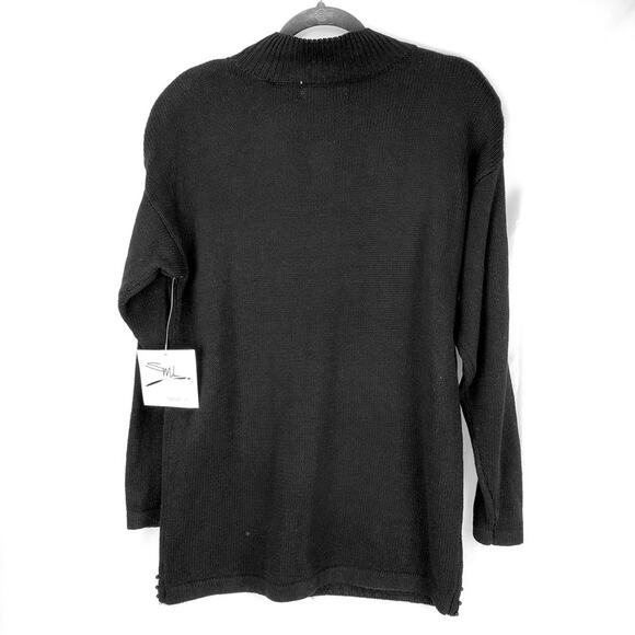 Vintage Deadstock 80's Black Beaded Tunic Sweater Dress M Dark Academia Goth NWT - Picture 3 of 8